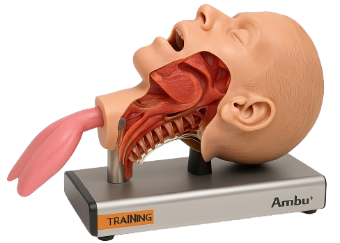 Ein anatomisches Modell eines menschlichen Kopfes nebst Atemwege mit sichtbaren inneren Strukturen für die Übung im SKL.