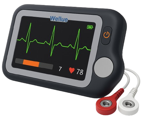 Kleines EKG-Gerät mit Kabeln, welches den Herzschlag des*der Patient*in sichtbar macht.