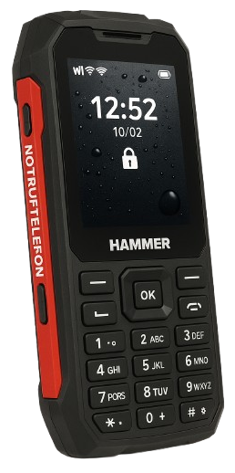 Robustes Handy mit physischen Tasten und wasserdichtem Gehäuse. Es dient dem SKL als Notfalltelefon im Einsatz.